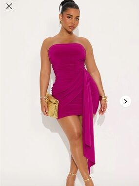 NWT Fashion Nova Stella Ruched Strapless Mini Dress with Drape Magenta XS